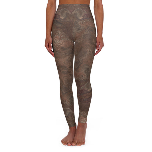 Yoga Leggings - Earthsy - Browns and Tans Fluid Art Design